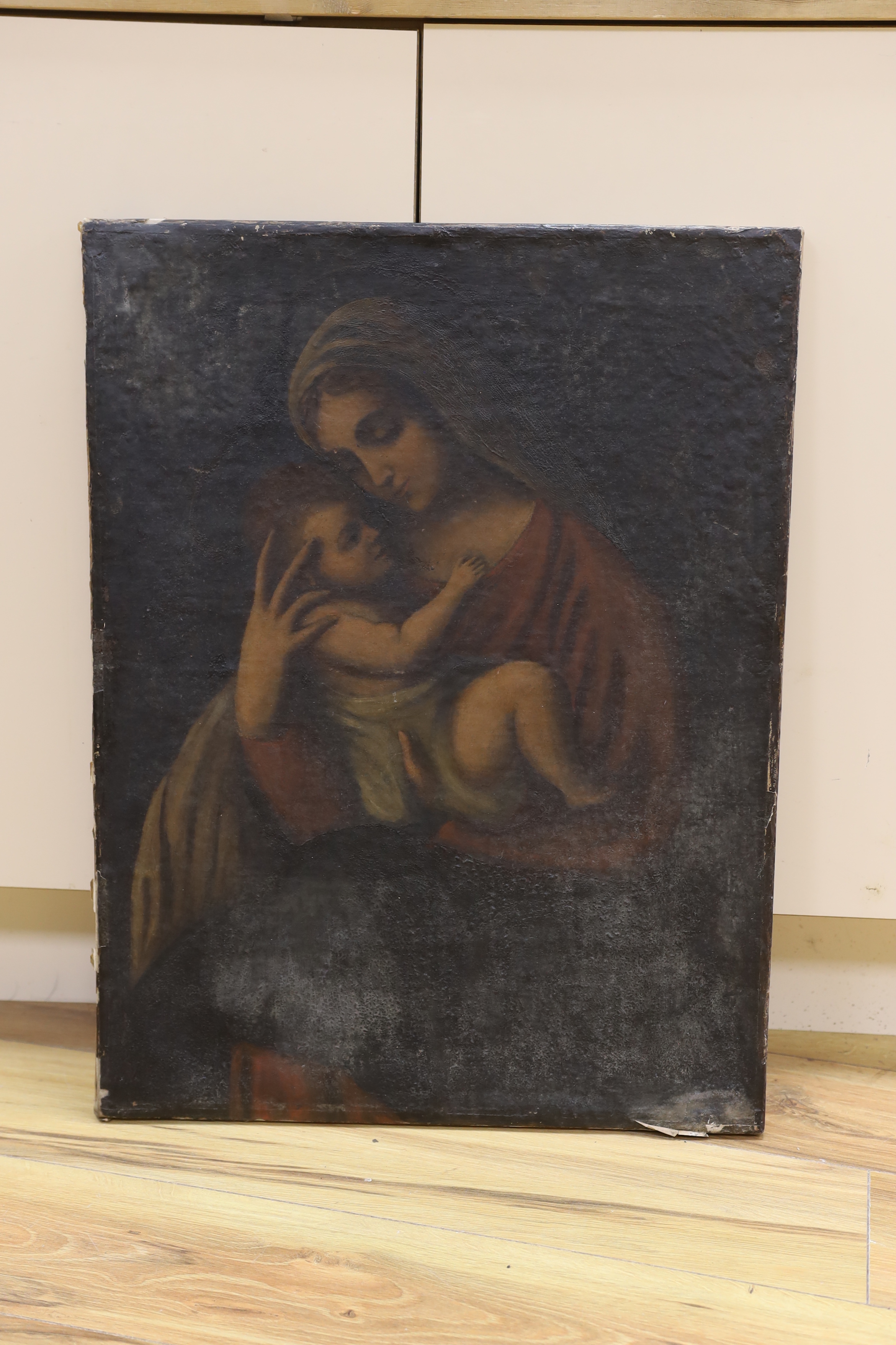 19th century, Italian School, oil on canvas, Madonna and child, unsigned, unframed, 67 x 51cm